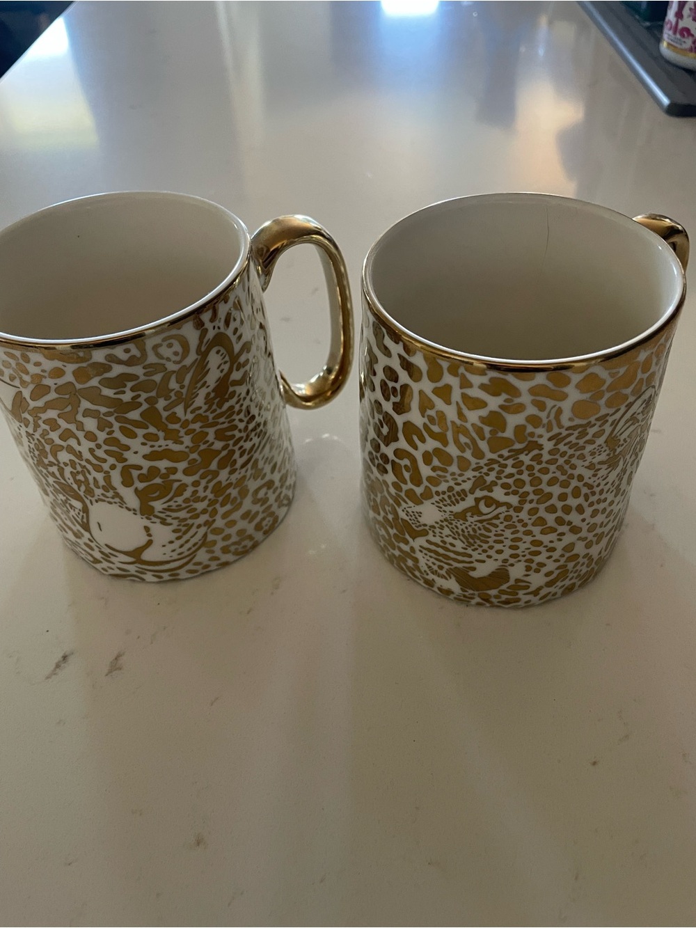 Gold Leopard Print Ceramic Mugs - Set of 2